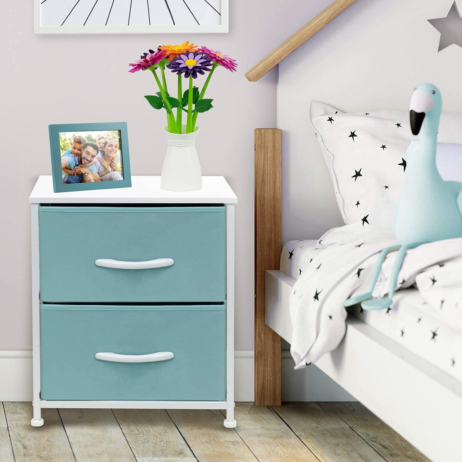 Bedside Night Table + 2 Drawers - Small Kids Dresser for Bedroom - Sleek & Style