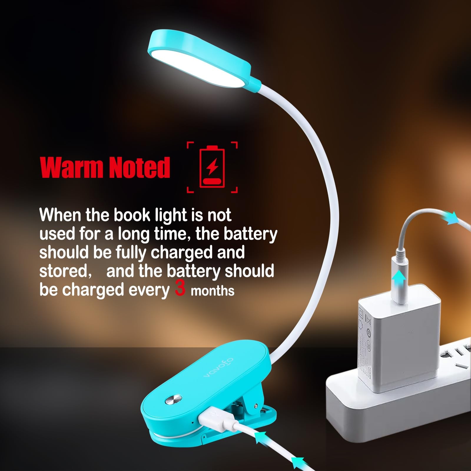 VAVOFO Rechargeable Book Light, 14 LEDs 3.94 x 1.97 x inches, Lake Blue