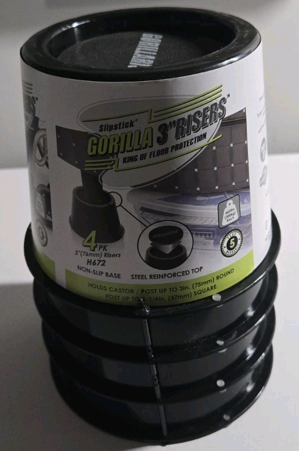 Gorilla H672 Floor Protection 3 in. Black Furniture/Bed Risers (Set of 4)