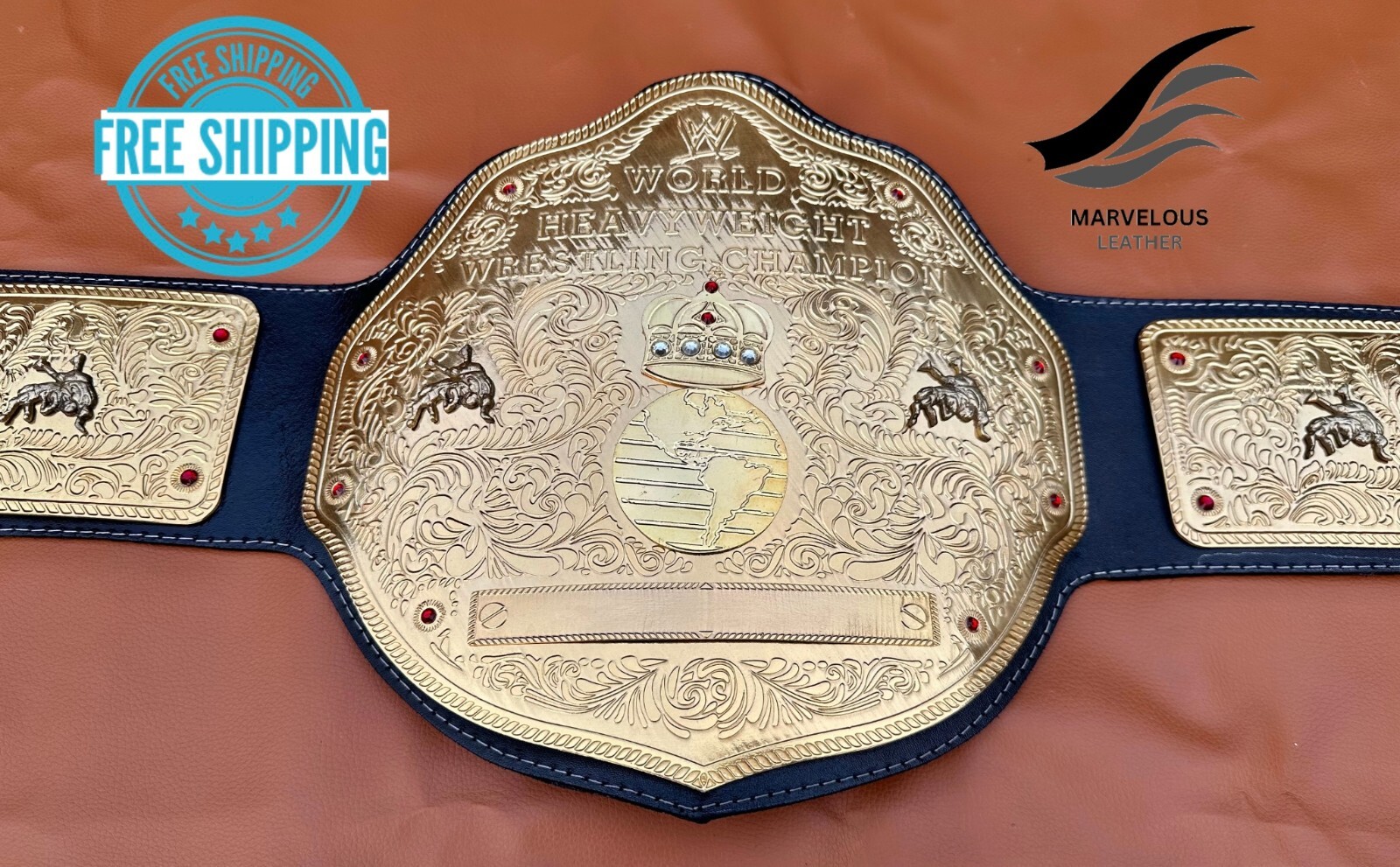 Big Gold World Heavyweight Championship Wrestling Belt Replica 2mm Brass Adult