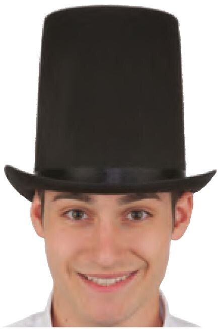 Jacobsons Lincoln Stove Pipe Hat, Black 7.75" Tall w/elastic sweatband