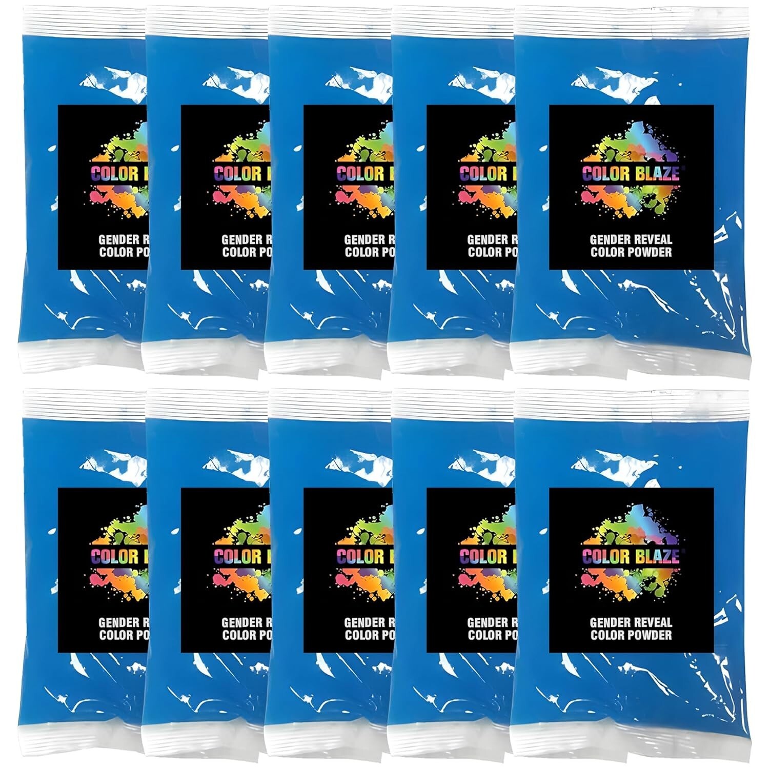 Color Blaze Gender Reveal Powder Packets - Blue - Set of 10, Baby Party, Boy