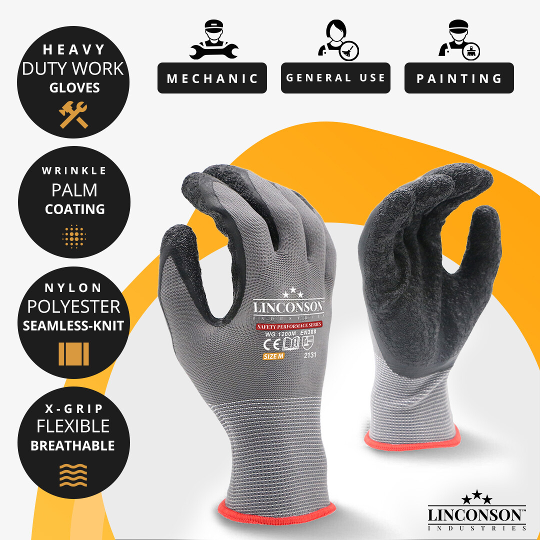 Linconson 12 Pack Safety Performance Series Construction Mechanics Wrinkle Latex