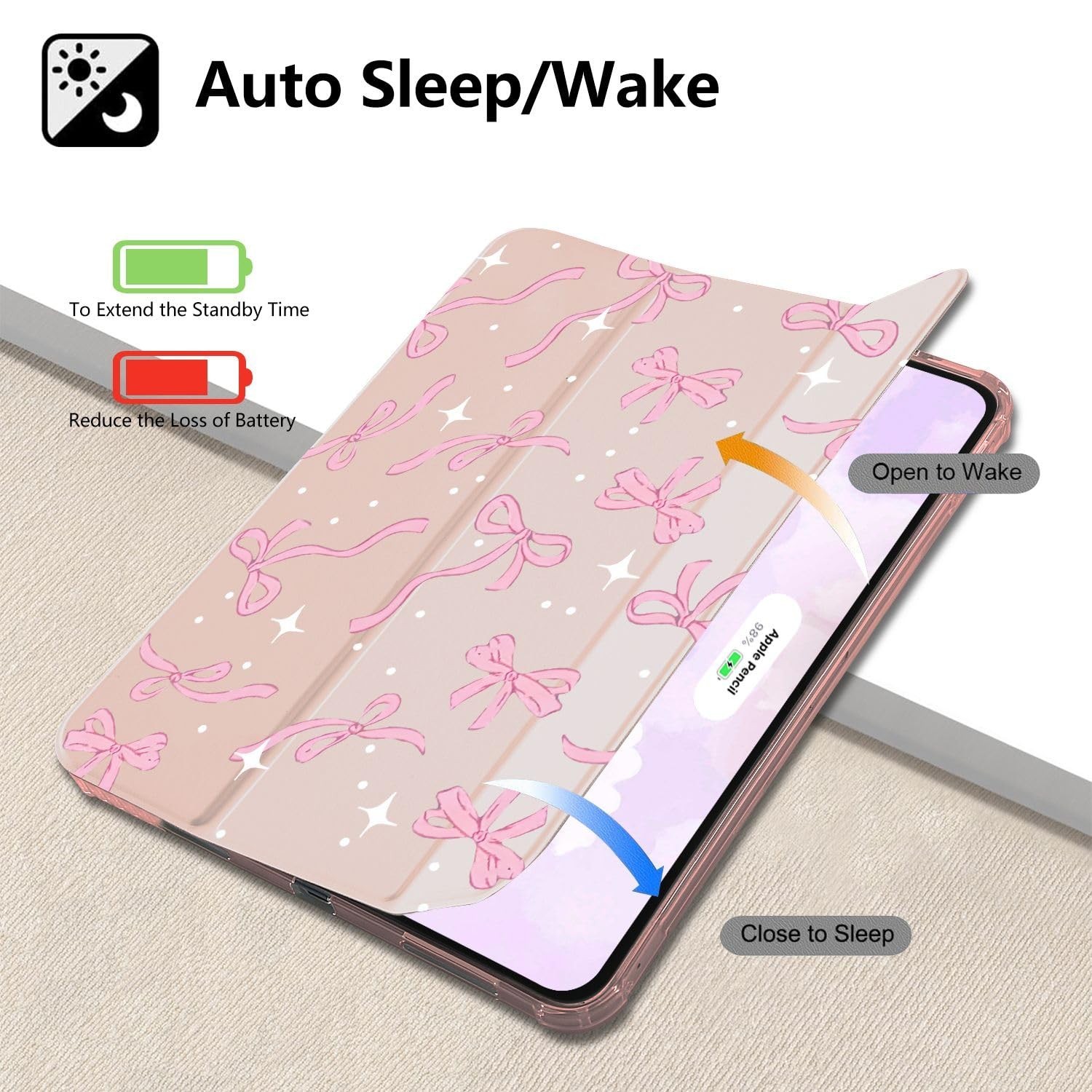 Cute Pink Bow Case for Ipad Pro 6Th/5Th/4Th Gen Girly Lovely Ribbon Cover for...