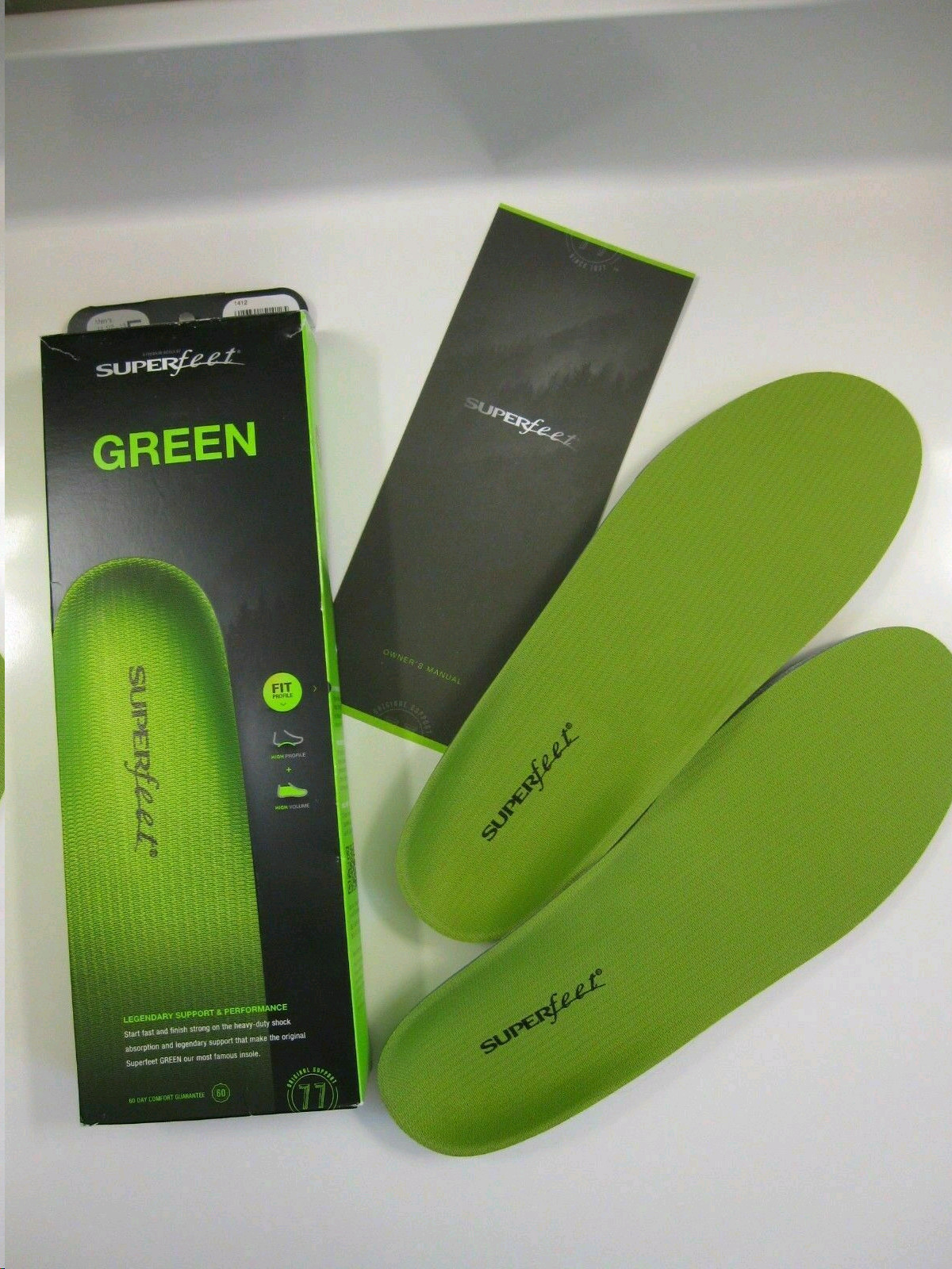 Superfeet Green Insoles, Professional-Grade High Arch Orthotic Insert