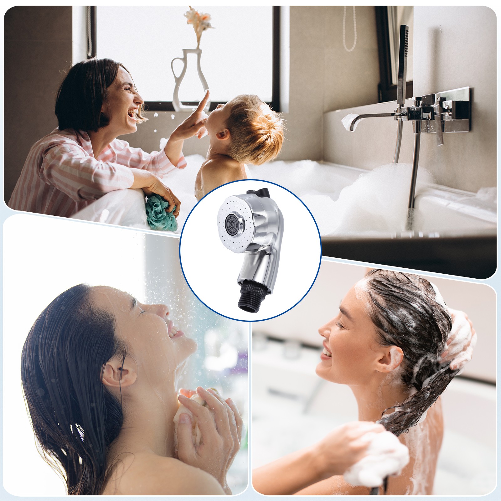 Shampoo Bowl Sprayer Head Sink Faucet Sprayer with 2 Buttons Silver