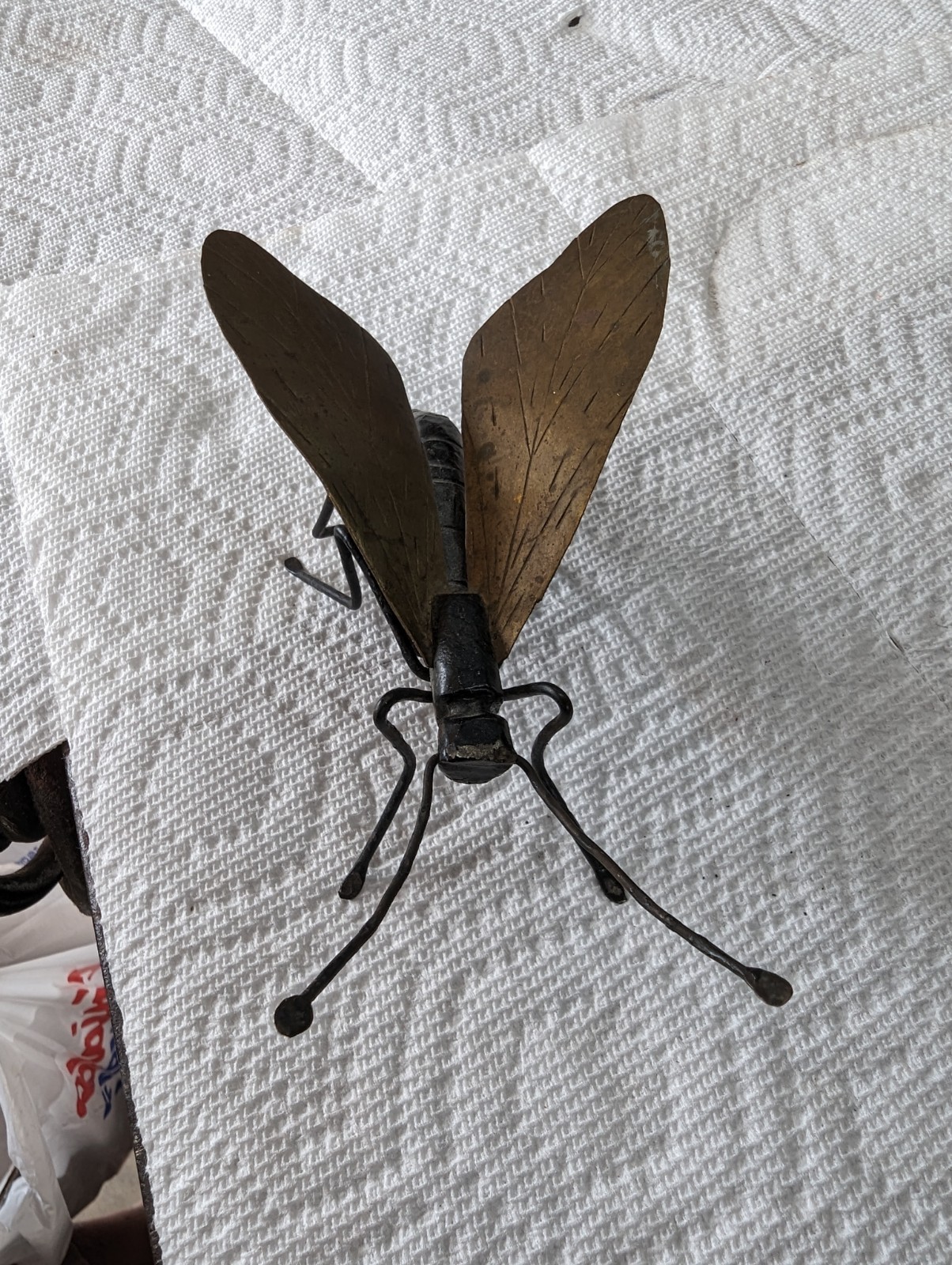 Japanese Okimono Vintage Brass Iron Insect Sculpture Bee 5"