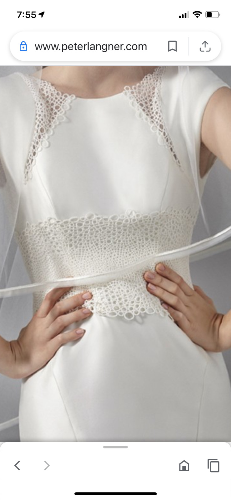 wedding veil chapel length Peter Langer off white with delicate rope trim