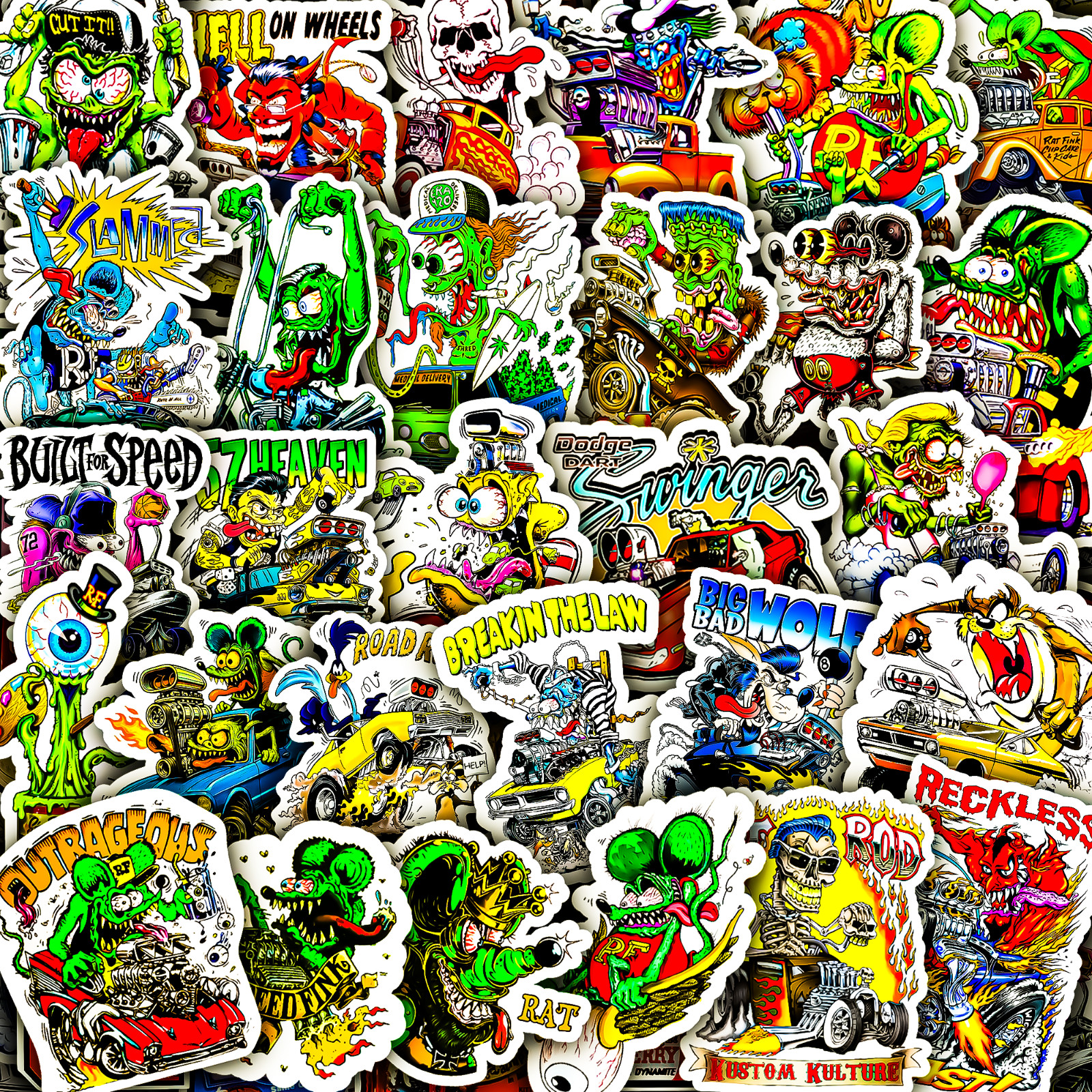 50pcs Rat Fink Ed Roth Vinyl Decals Vintage Hot Rod Custom Sticker Set