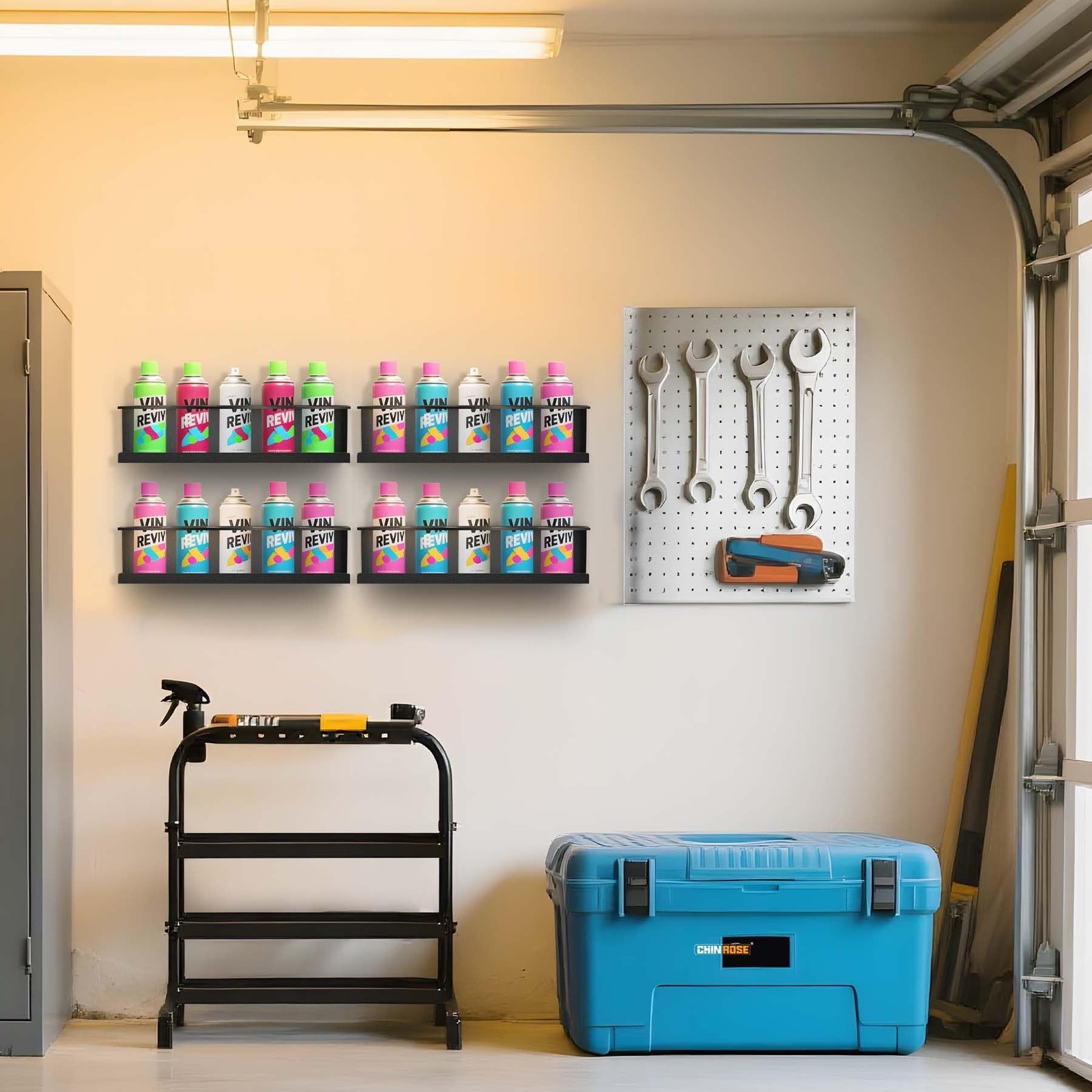 Spray Can Holder Organizer, 4 Pack Bottle Holder Wall-Mounted, Black Steel Sp...