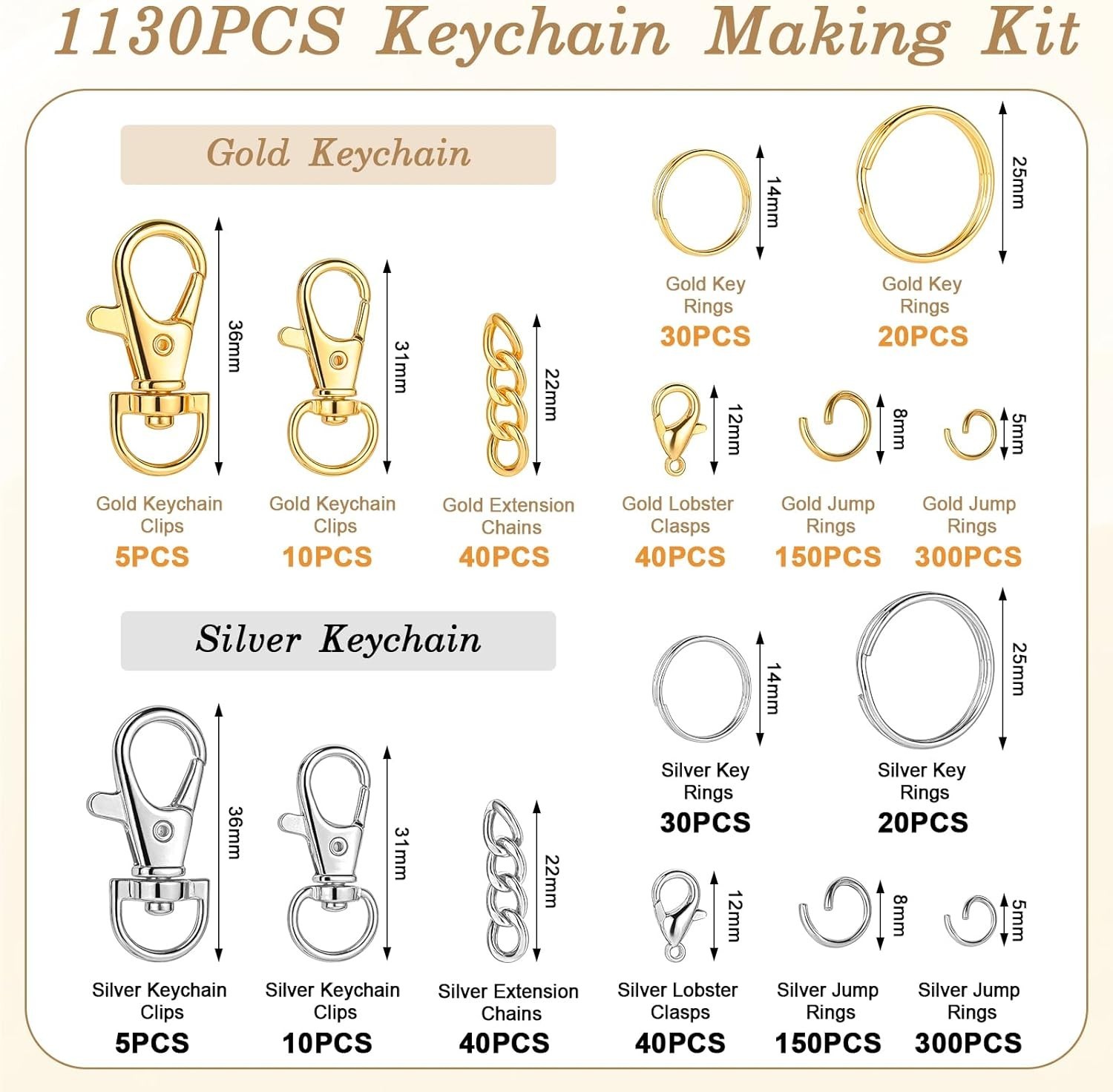 1130PCS Keychain Making Kit Jump Rings for Jewelry DIY Key chain Supplies wit...