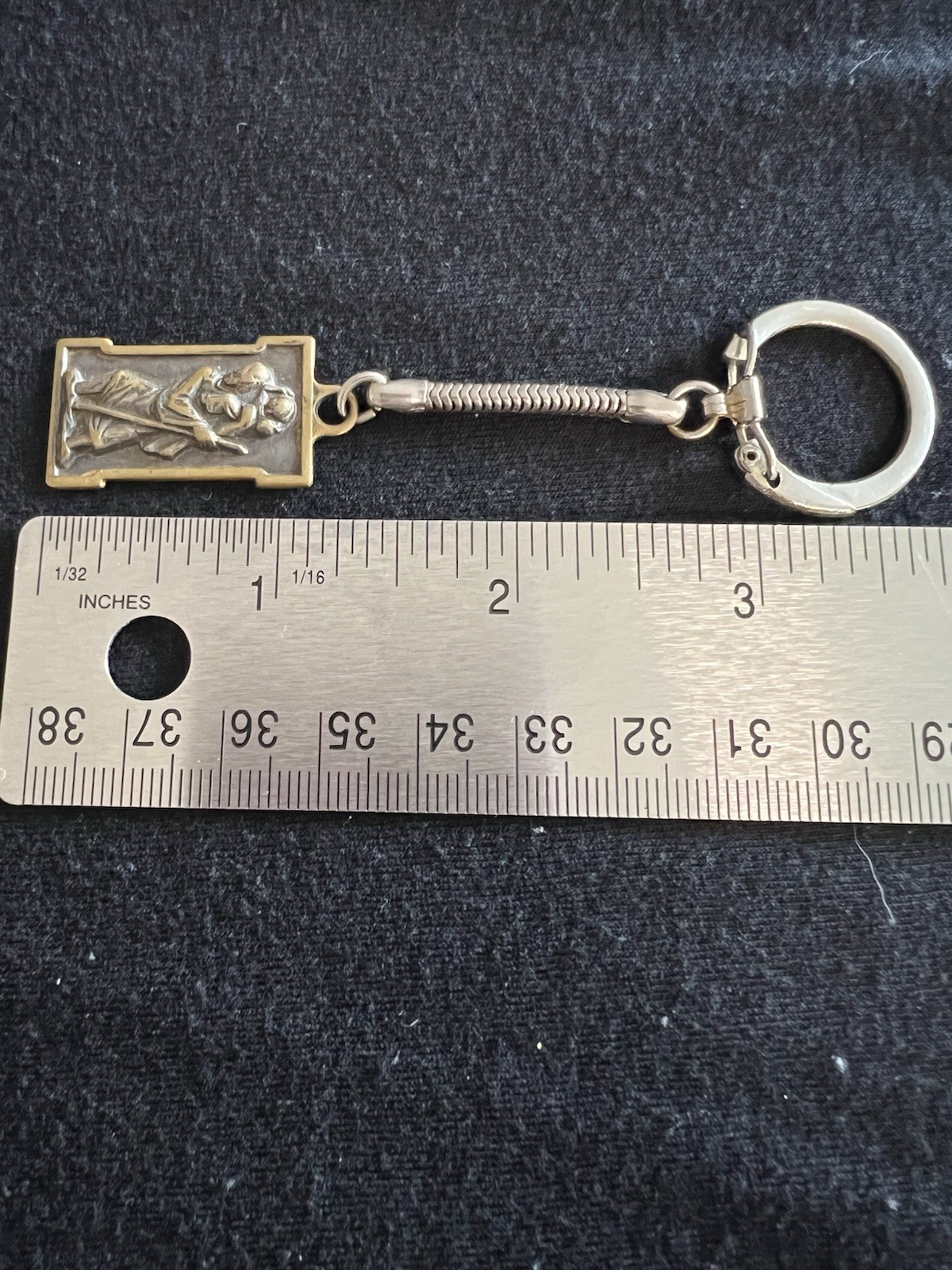 Vintage Swank Catholic Religious Saint Christopher Pendant Key Ring Keychain