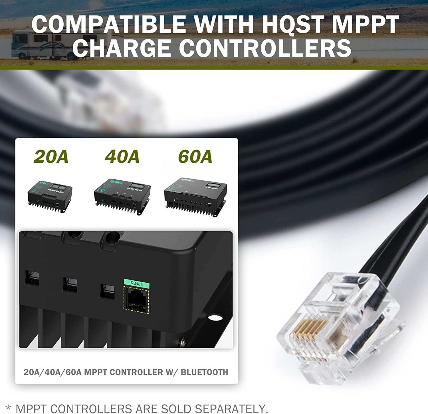HQST 6.6ft RS485 Parallel Connection Cable, Wiring 2 MPPT Solar Controllers