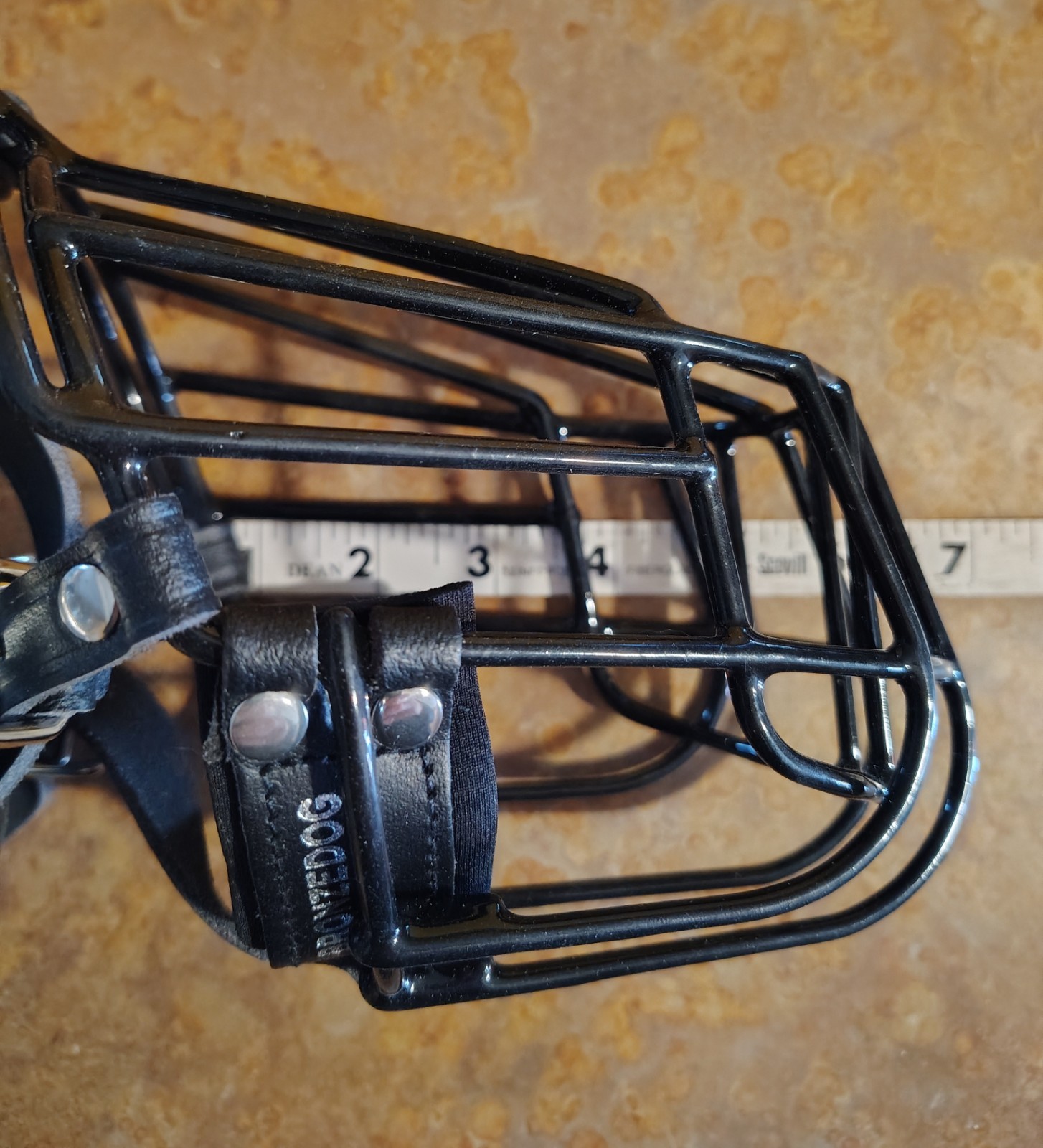 BRONZEDOG Dog Muzzle Metal Mask - Wire Basket - Adjustable leather Straps Large