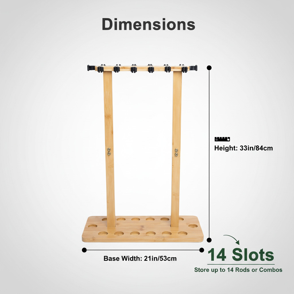 Fishing Rod Holders for Garage Wood Pole Rack Floor Stand Holds up to 14 Rods