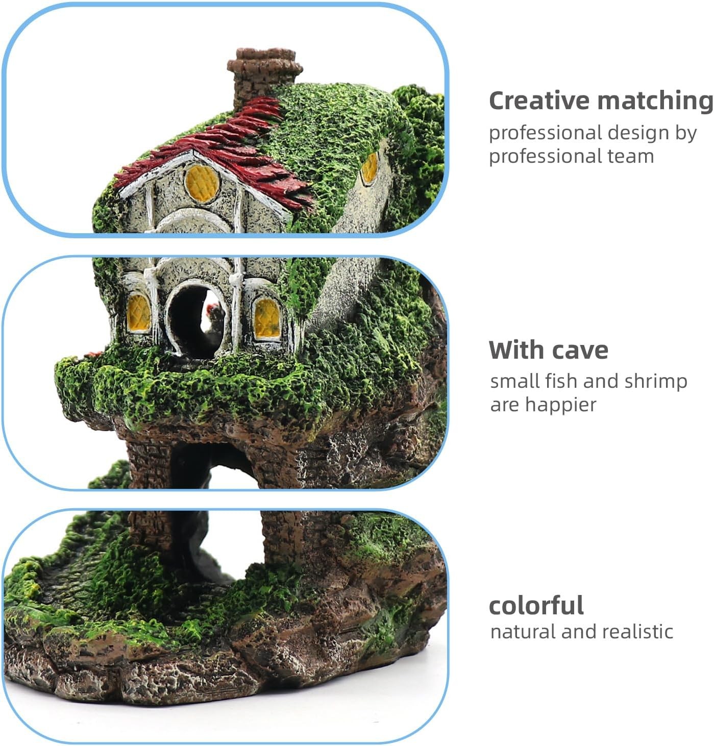 Aquarium Decor Hideaway Cave, Betta Fish Tank House Accessories for Green