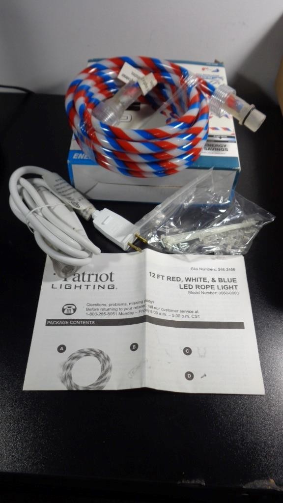 NOS PATRIOT LIGHTING 12ft FLEXIBLE ~MULTI COLOR~ LED ROPE LIGHT INDOOR / OUTDOOR