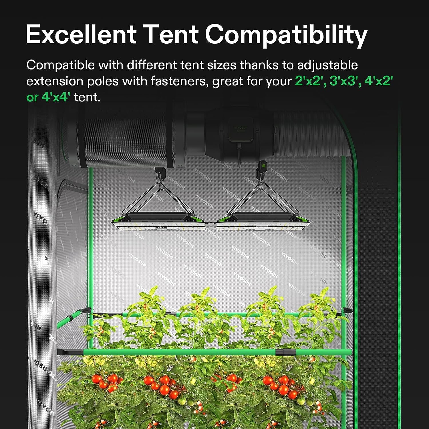 Grow Tent Mounting Bars,Support Pole High CFM Kit, 2'x2'/3'x3'/4'x2'/4'x4' Tent