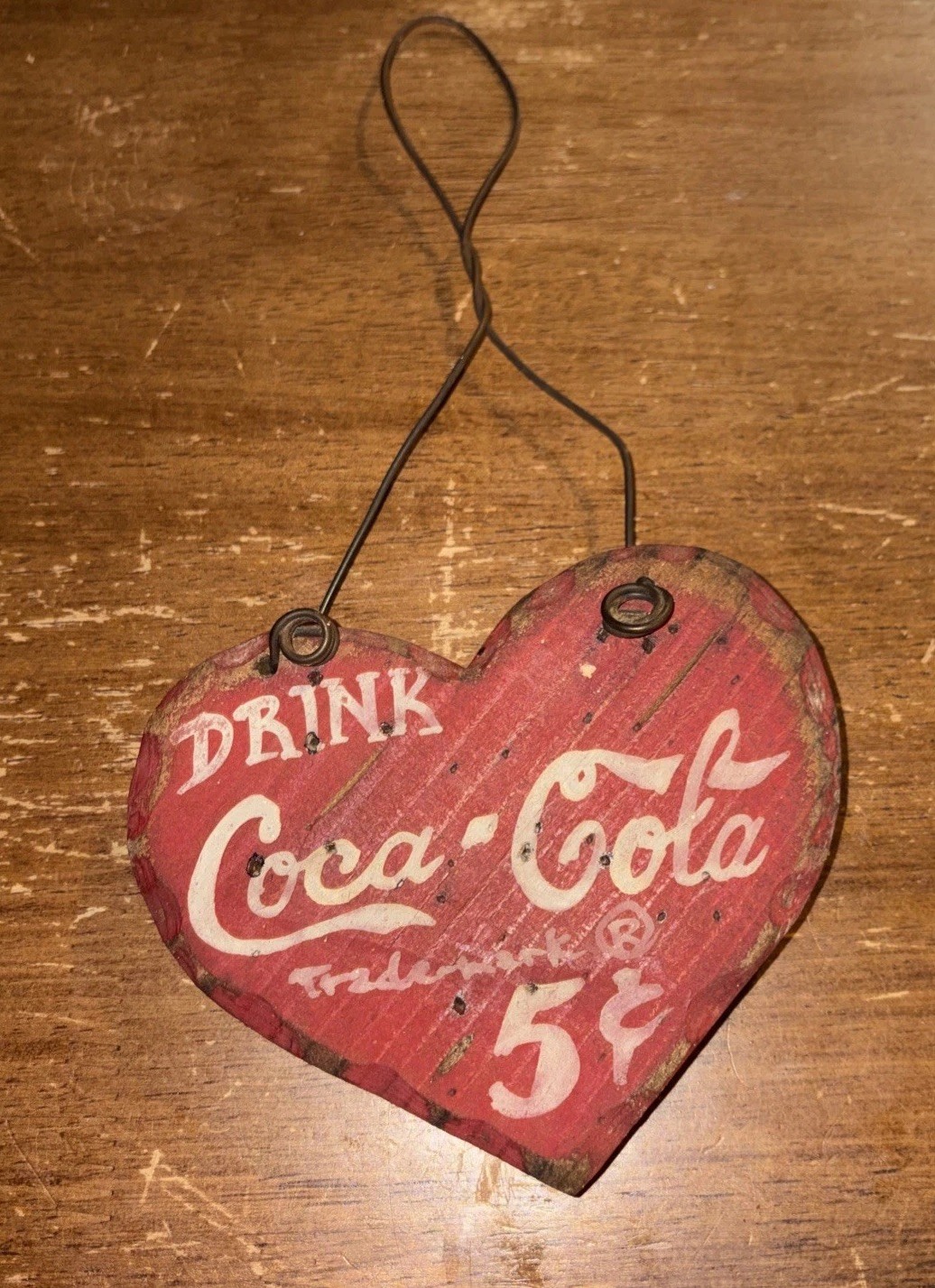 VTG Coca Cola Wooden Handcrafted Heart Shaped Sign Hanging Signed 1998 Handiman