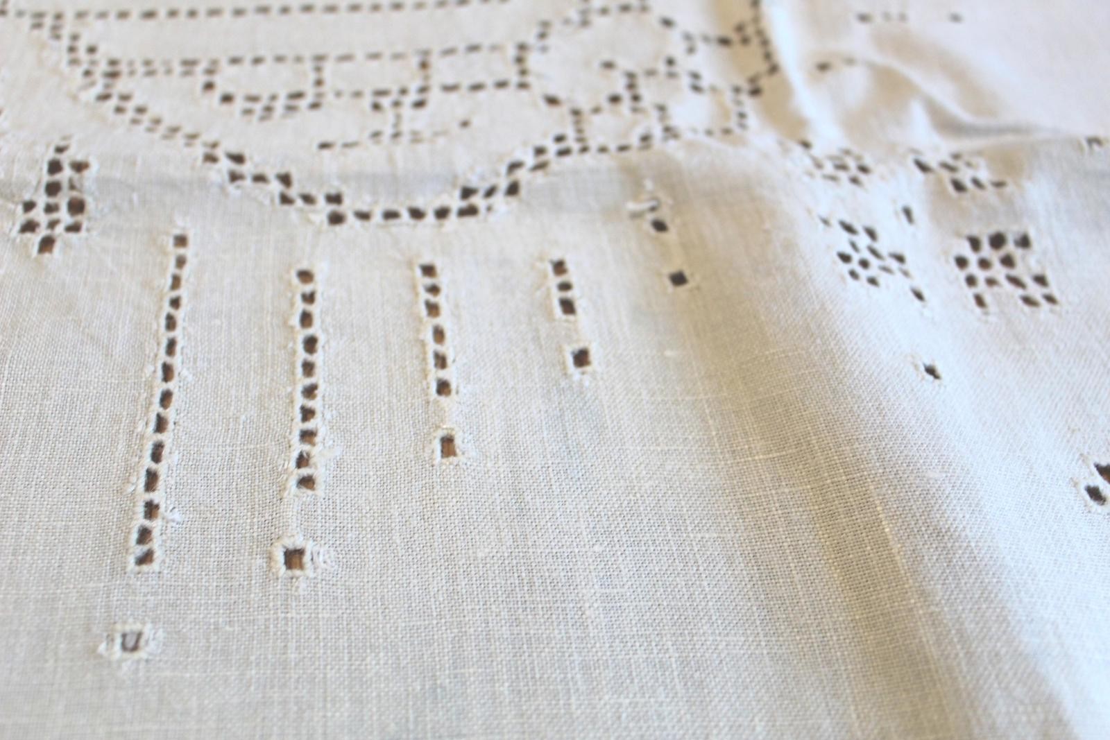 Irish Linen Tablecloth White Hand Work Cutwork