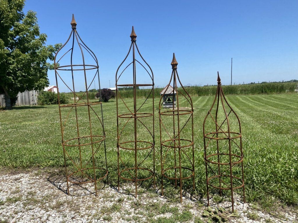 47" Rose Plant Support Garden Trellis Topiary, Round Wrought Iron Obelisk