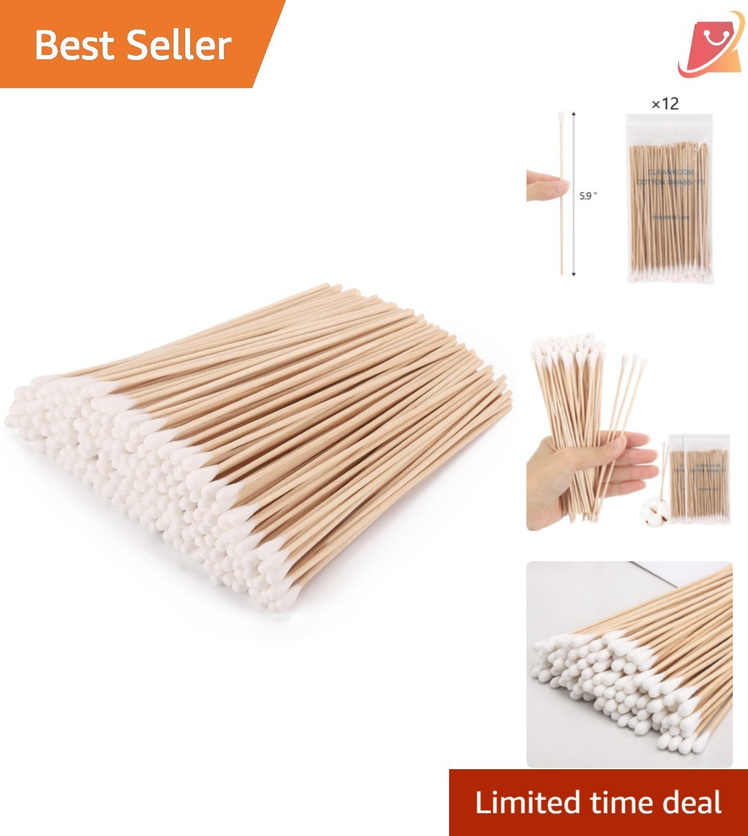 1200 Count Cotton Swabs 6 Inch Long Wooden Sticks Cleaning Applicators