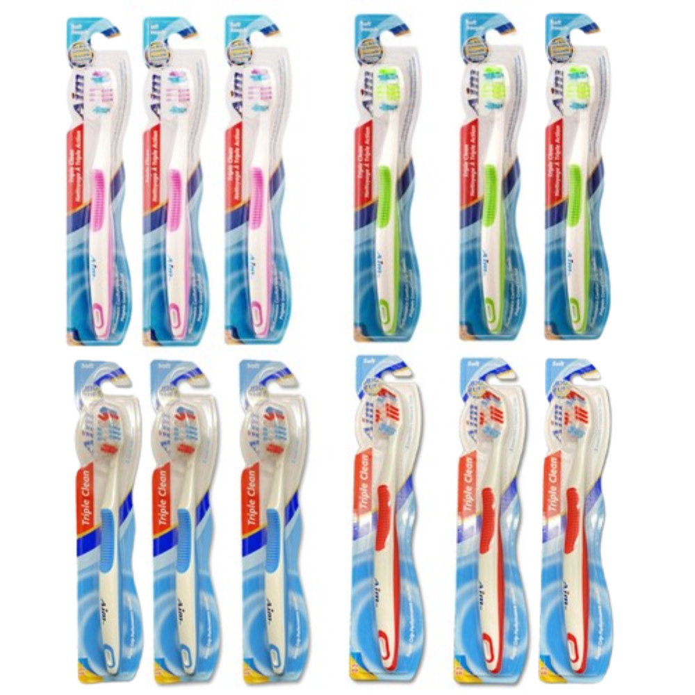 Aim Triple Clean Soft Bristle Standard Toothbrush 12 Pack Individually Carded