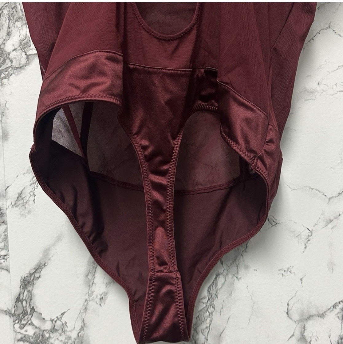 Auden Berry Red Satin And Mesh Lightly Lined Lingerie Bodysuit Size S