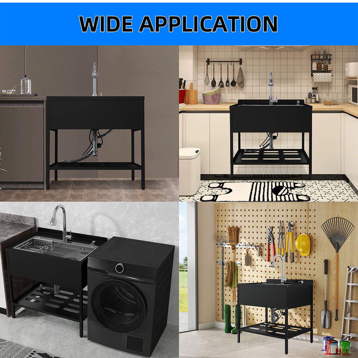 Stainless Steel Kitchen Sink Single Bowl w/ Faucet Shelf Bathroom Utility Sinks