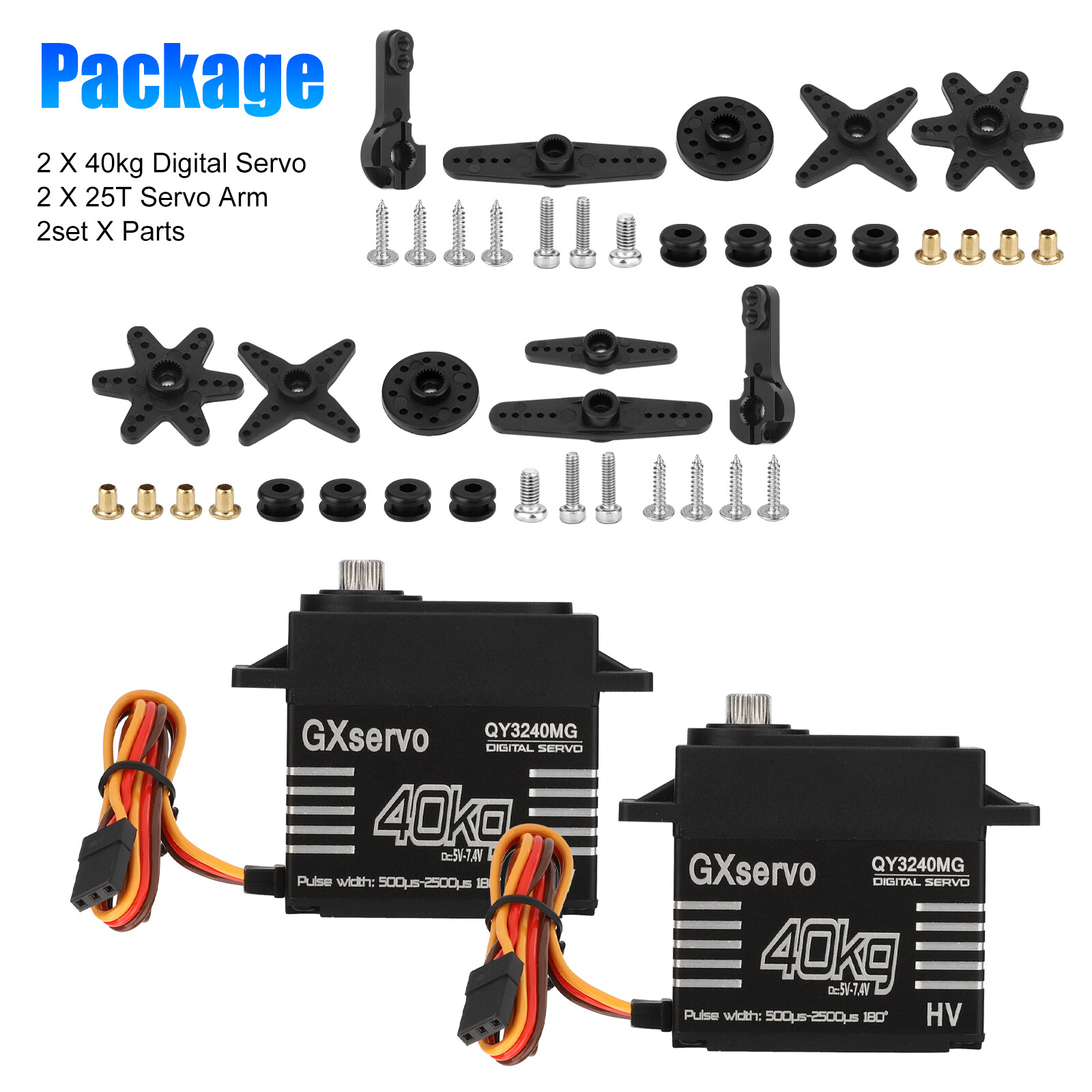 2x40KG Waterproof Metal Gear Digital Servo High Torque Speed for 1/8 1/10 RC Car