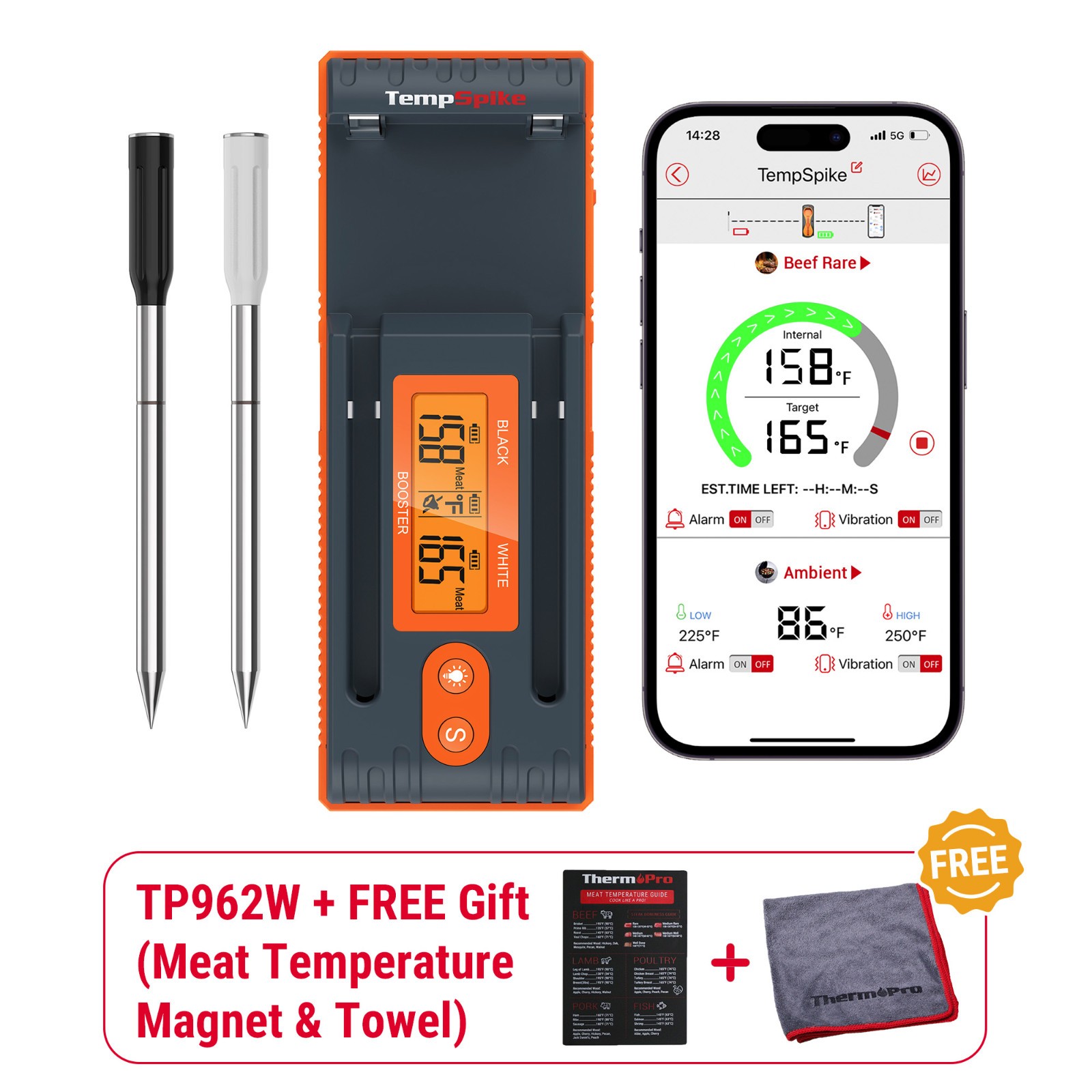 ThermoPro Twin TempSpike TP962W 500FT Wireless Meat Thermometer 2 Probes Booster