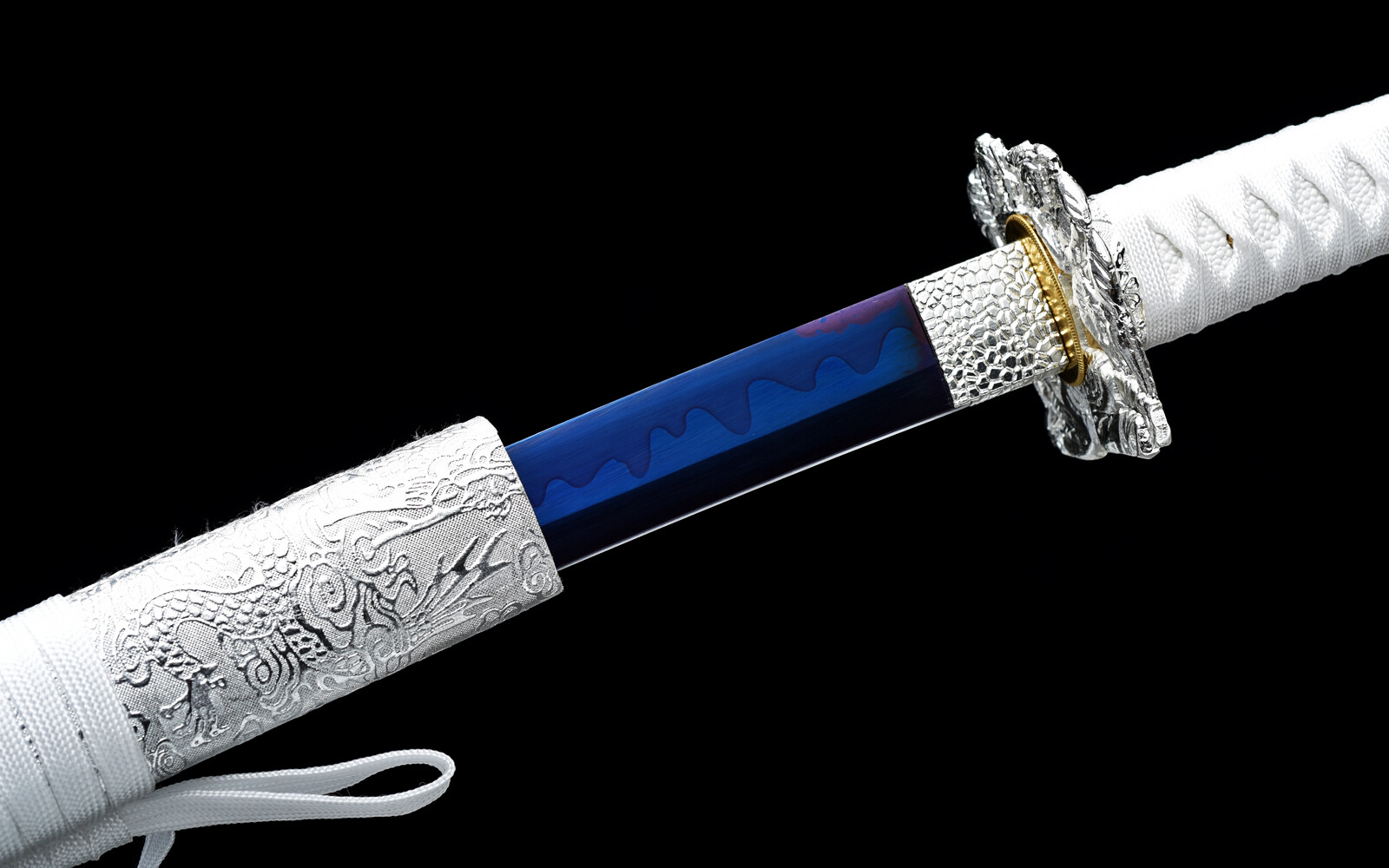 Blue White Full Tang Japanese Sword 1095Carbon Steel Battle Ready Samurai Katana