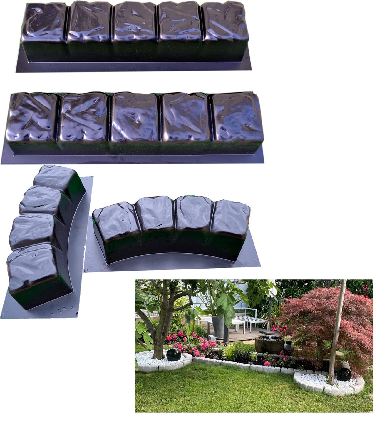 Concrete molds edge stone concrete edging border Sold set 4 pcs molds BR02+BR04