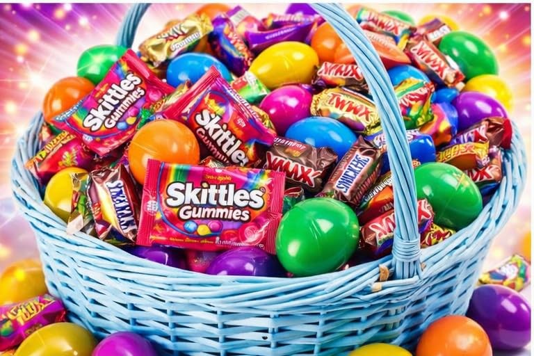 Chocolate Sweet Sour Gummy Combo Egg Hunt Pre Filled Candy Easter Eggs 50 Count