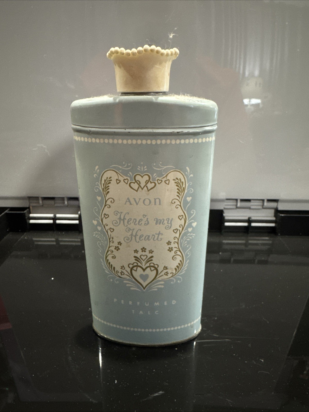Vintage Avon “Here’s My Heart” Perfumed Talc Powder 2.75 Oz For Display