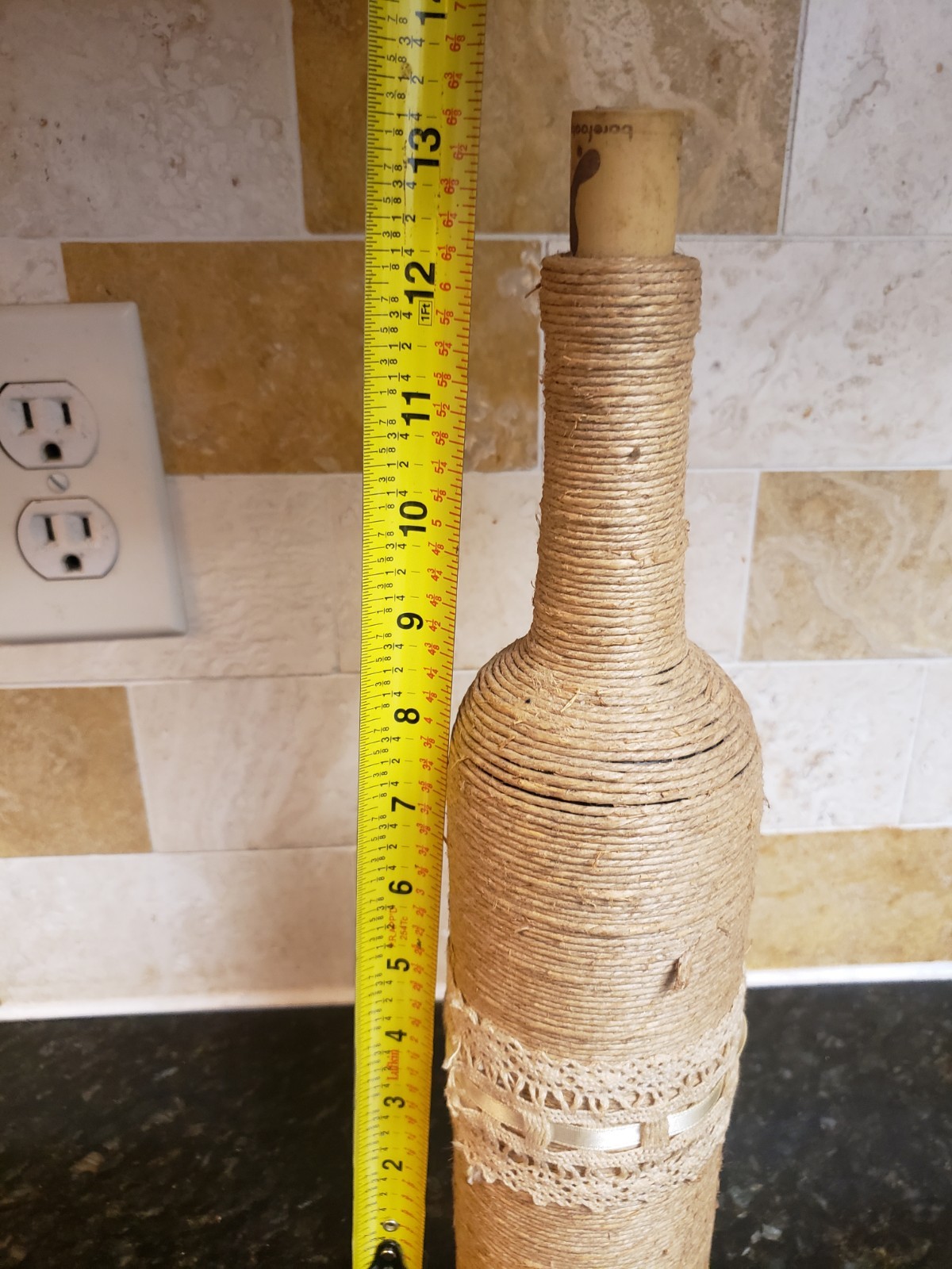 Handmade Twine Wrapped Wine Bottle Flower Vase W Owl Accent