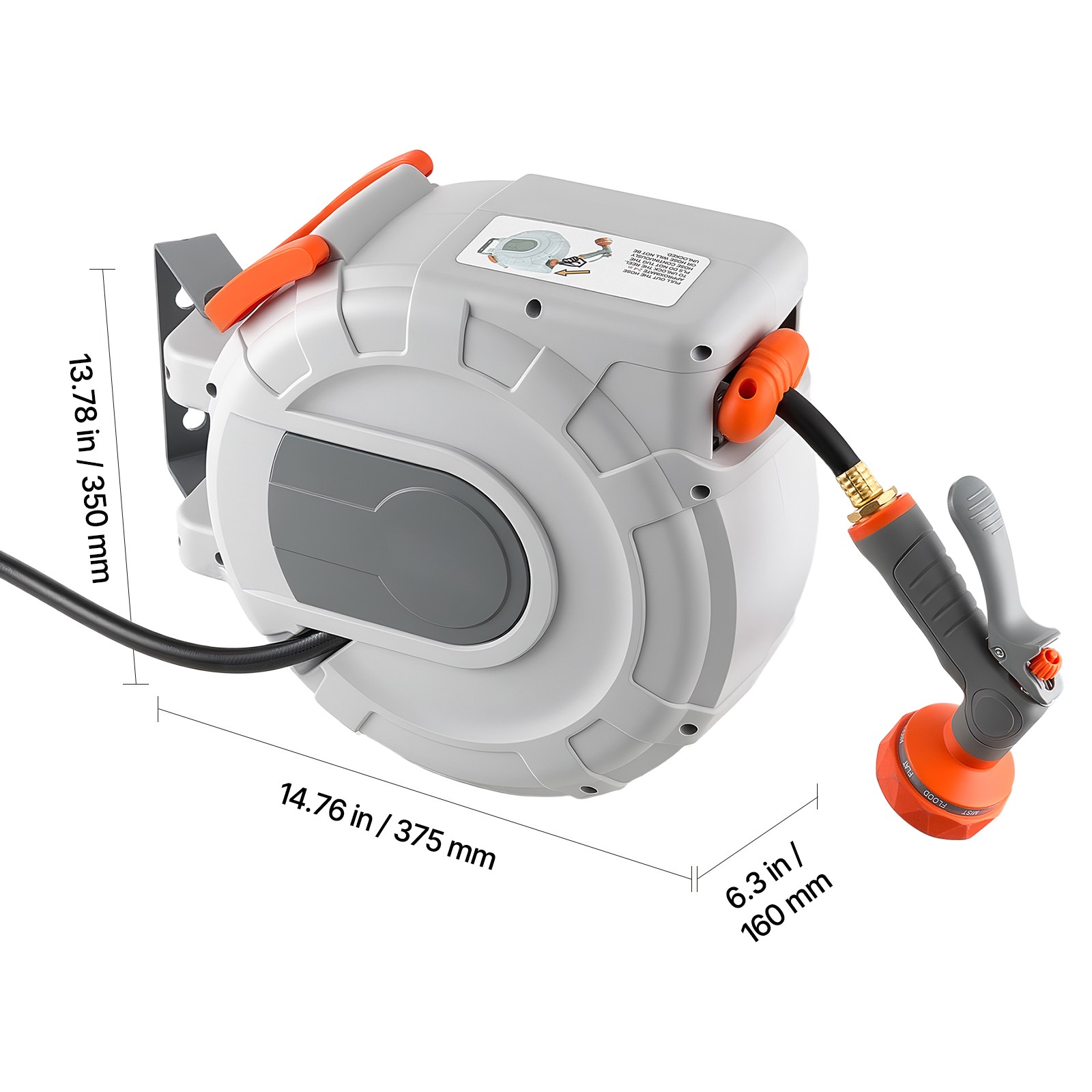 Uimoso Retractable Wall-Mounted Garden Hose Reel 1/2 inx50 ft with 9 Spray Modes