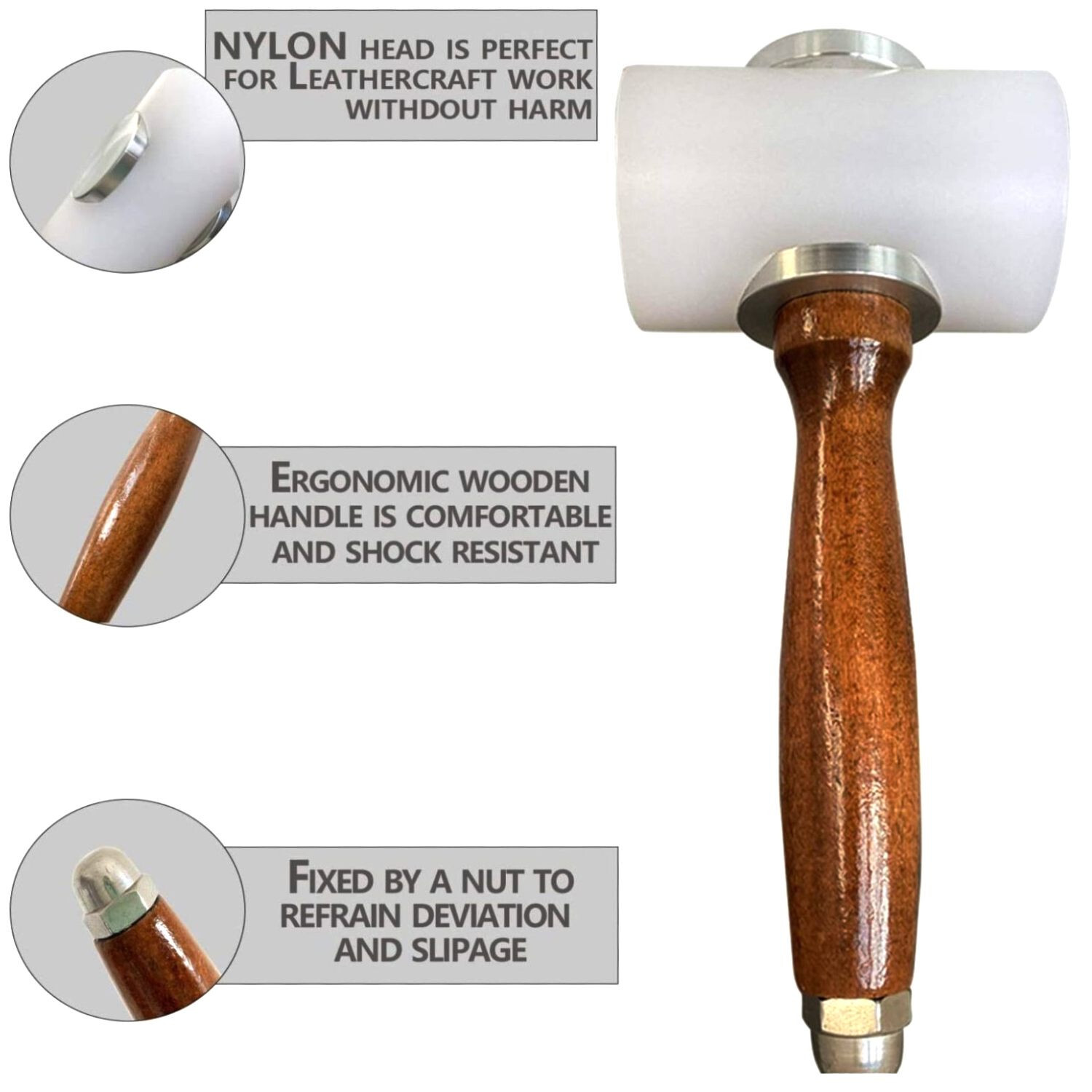 2 Pcs Leather Carving Hammer, Leathercraft Tool Nylon Head Wooden Handle Mallet