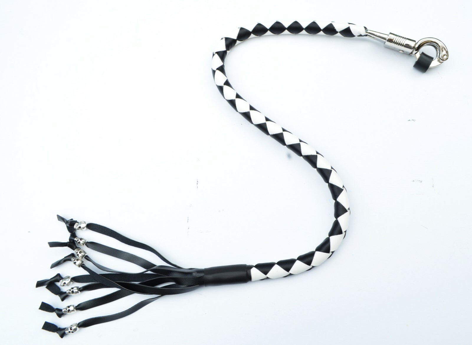 PU Leather Motorcycle Whip Get Back whip with Skull Tassles 36" BLACK / WHITE