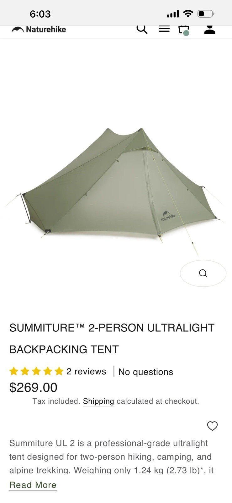 Naturehike Summiture 2 Person Ultralight Backpacking Tent New $5 Shipping US