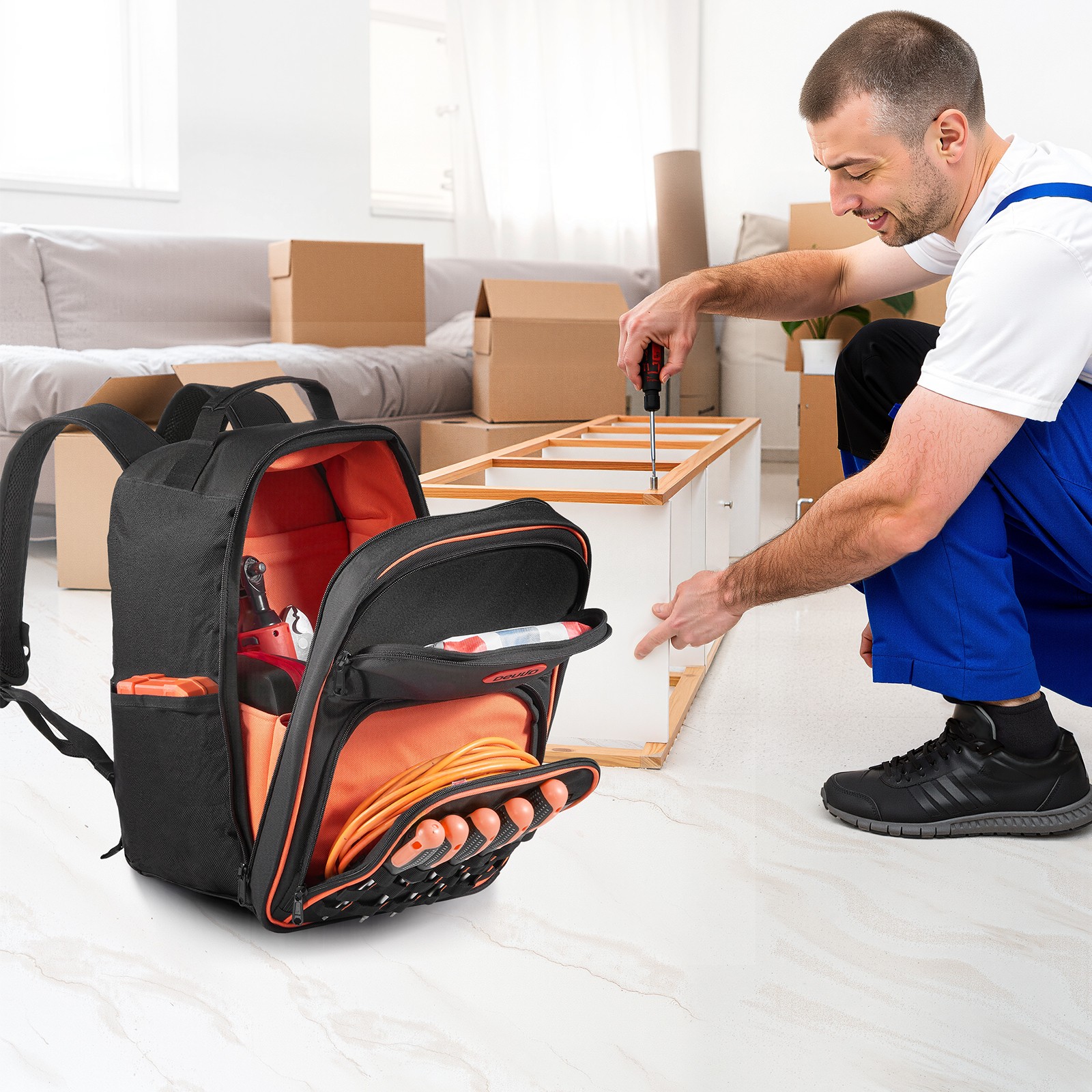 VEVOR Tool Backpack 49 Pockets Tear-resistant Jobsite Backpack for Electrician