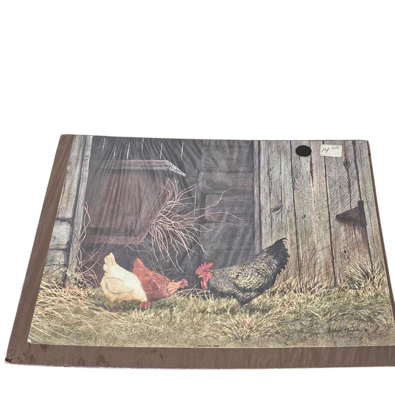 Pecking Party Print By Evelyn Pierson Farmhouse Decor Chicken Rooster 14" x 11"