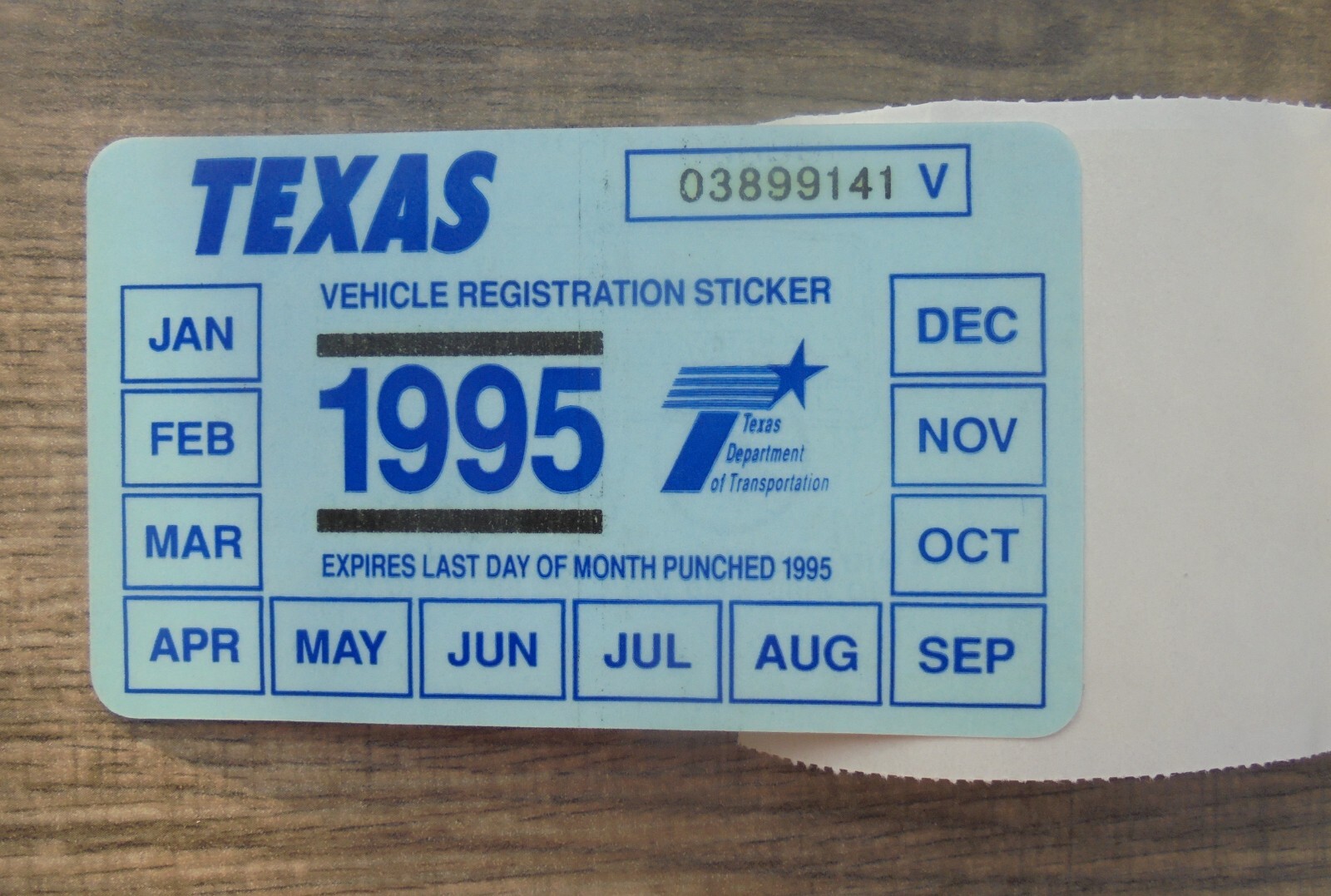 1995 TEXAS WINDSHIELD REGISTRATION RENEWAL STICKER-NEW/UNUSED