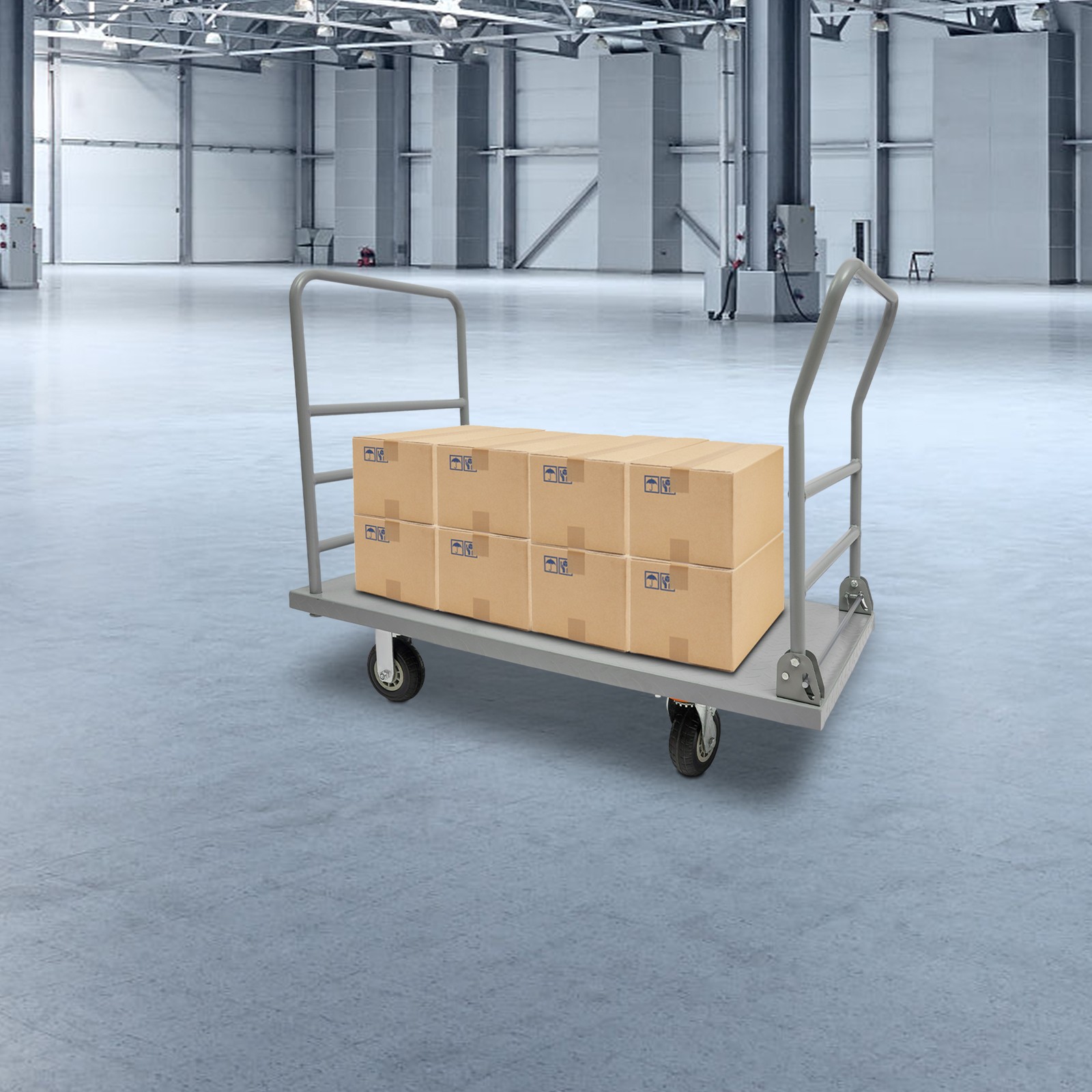 2000lbs Steel Platform Truck 48x24x36" Hand Push Flat Cart 2 Casters w/ Brake US