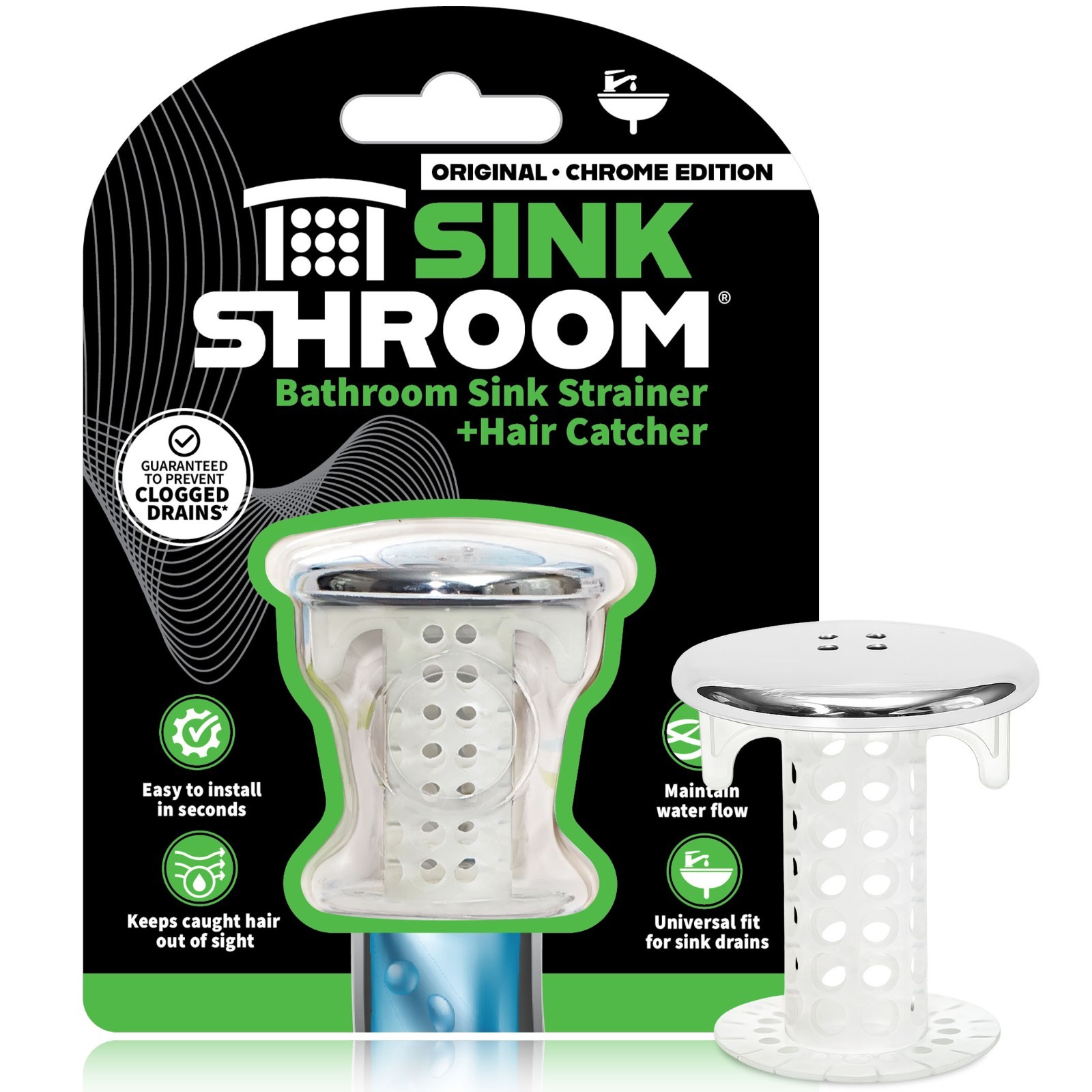 SinkShroom® Chrome Award-Winning Drain Hair Catcher Strainer Snare by TubShroom