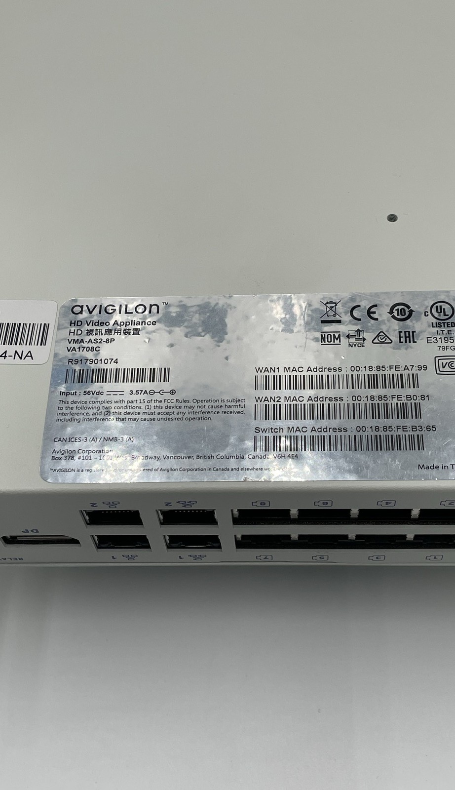 Avigilon VMA-AS2-8P VA1708C 8-Port PoE HD Video Appliance Lot Of 2