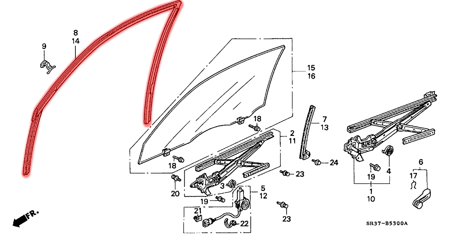 92-95 for Honda Civic EG 3D EH Hatchback EJ Coupe 2D glass run weatherstrip seal