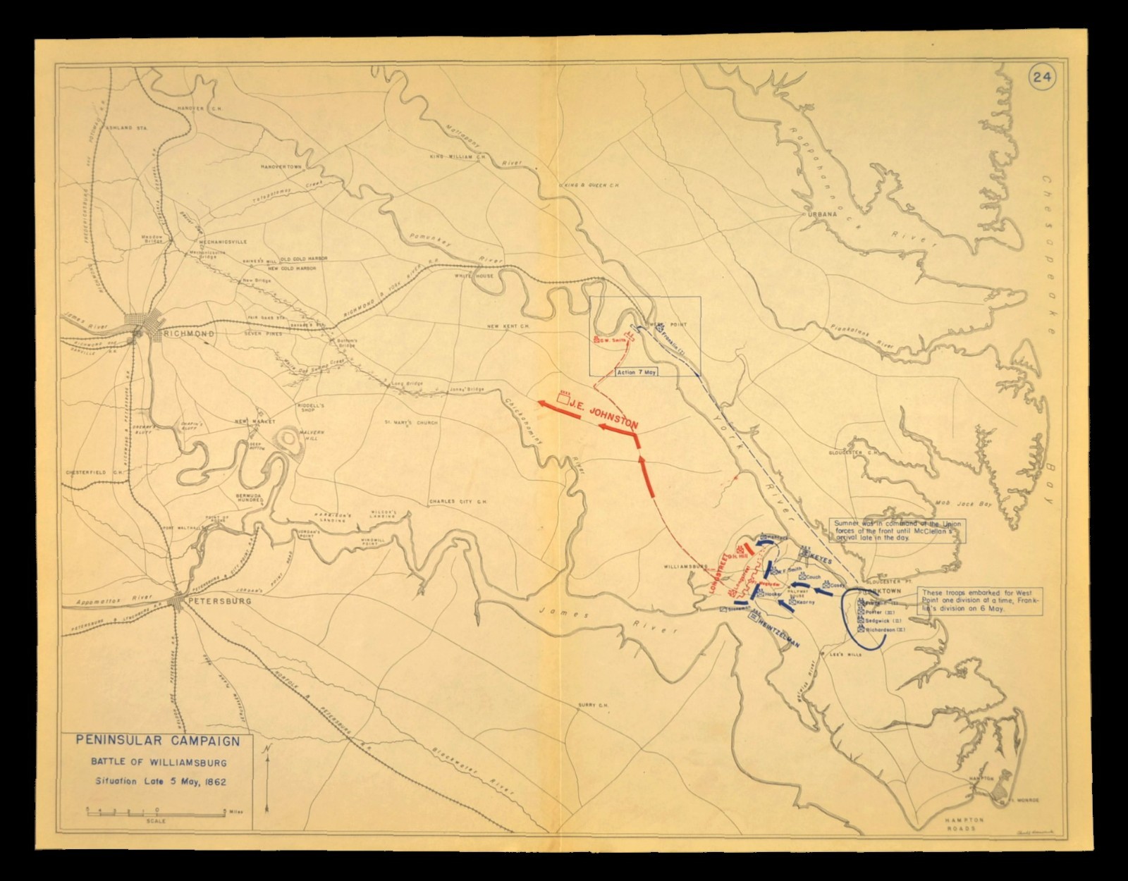 Battle of Williamsburg Map Virginia May 5th 1862 Confederate Retreat to Richmond