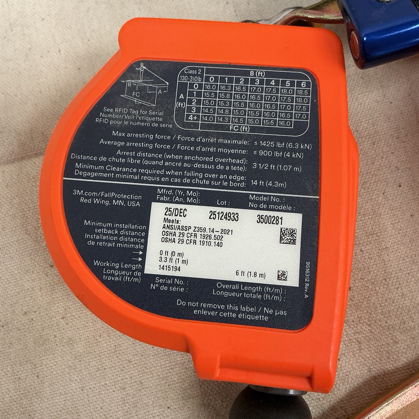 3M DBI-SALA 3500281 Twin Leg Personal Self Retracting Lifeline 2 1/2"