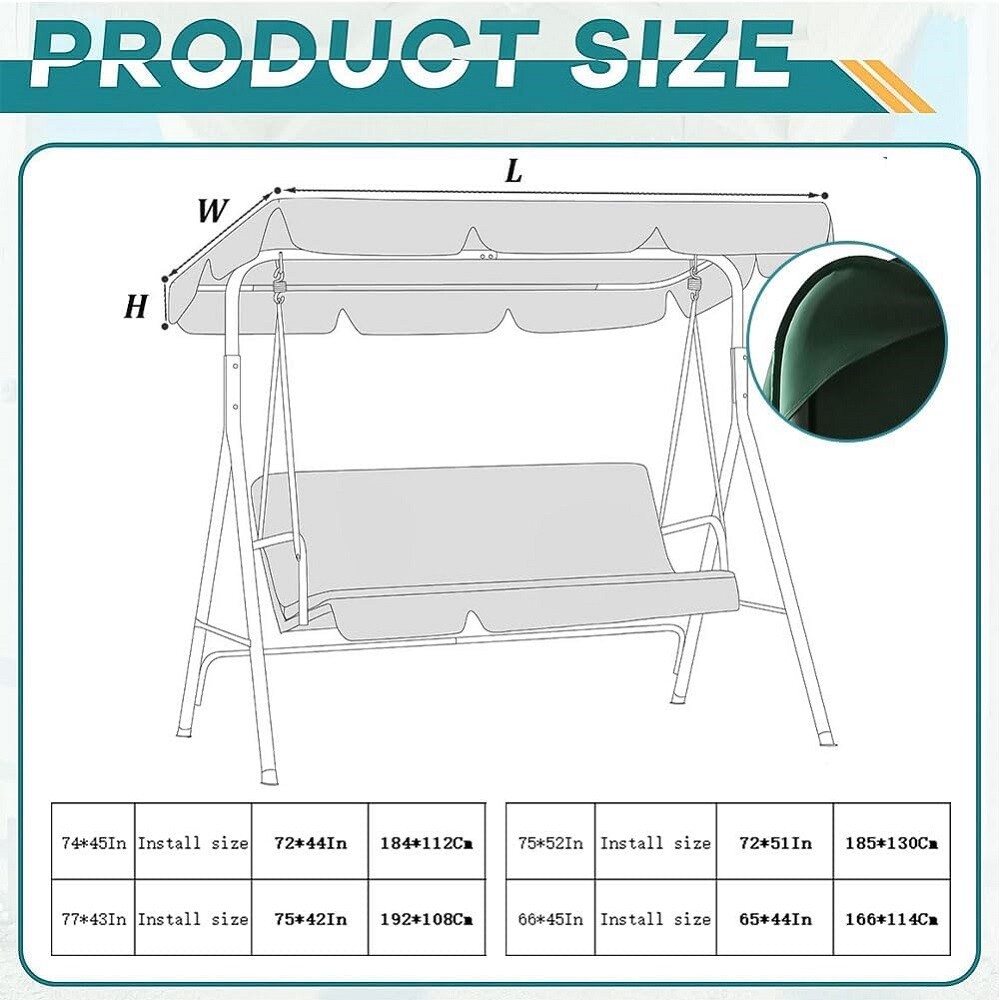 Swing Top Cover Canopy 300D Replacement Garden Patio Outdoor 66x45 75x52 77"x43"